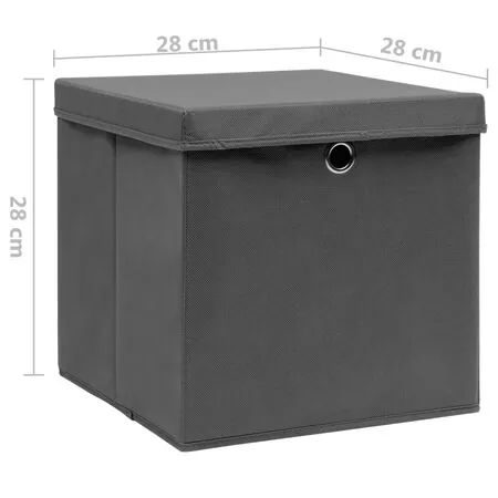  Cutii depozitare cu capac, 4 buc., gri, 28x28x28 cm