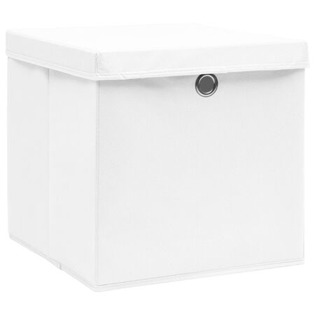  Cutii depozitare cu capace, 10 buc., alb, 28x28x28 cm