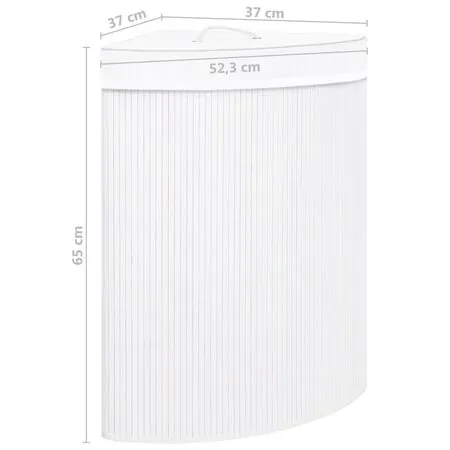  Coș de rufe din bambus de colț, alb, 60 L