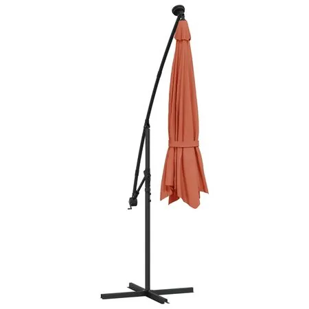  Umbrelă în consolă cu LED-uri și stâlp de oțel, cărămiziu