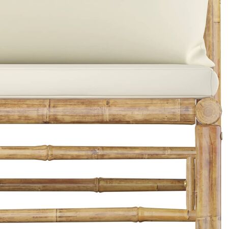  Set mobilier de grădină, cu perne alb crem, 3 piese, bambus