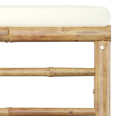  Set mobilier de grădină, cu perne alb crem, 3 piese, bambus