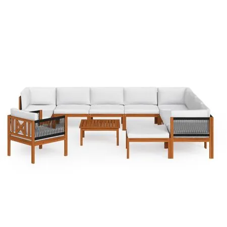  Set mobilier grădină cu perne crem, 12 piese, lemn masiv acacia