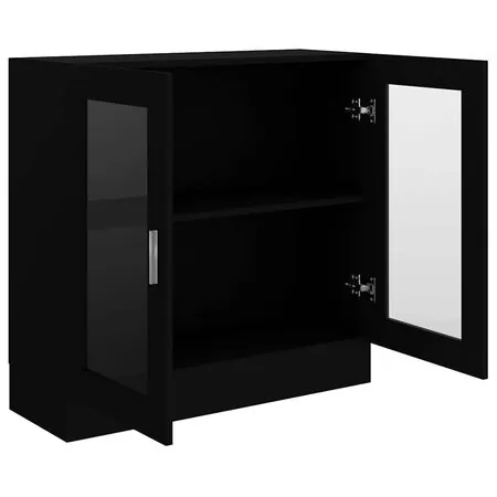  Dulap cu vitrină, negru, 82,5x30,5x80 cm, lemn prelucrat
