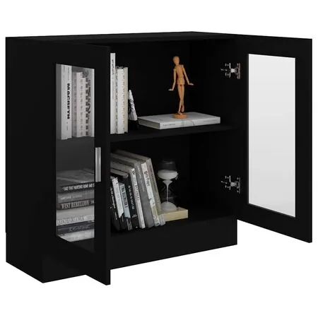  Dulap cu vitrină, negru, 82,5x30,5x80 cm, lemn prelucrat