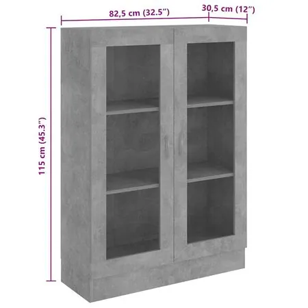  Dulap cu vitrină, gri beton, 82,5x30,5x115 cm, lemn prelucrat
