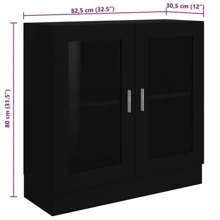  Dulap cu vitrină, negru, 82,5x30,5x80 cm, lemn prelucrat