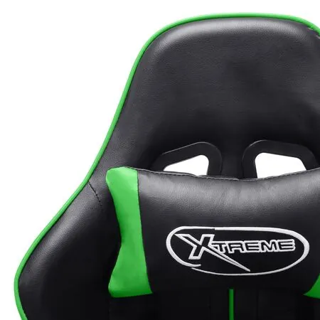  Scaun jocuri cu suport picioare, negru/verde, piele artificială