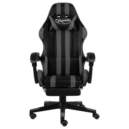  Scaun de racing suport picioare, negru/gri, piele ecologică