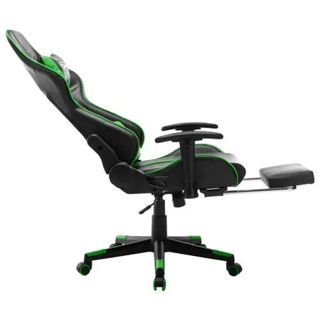  Scaun jocuri cu suport picioare, negru/verde, piele artificială