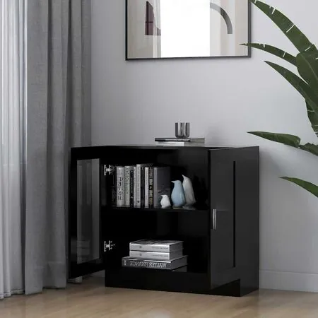  Dulap cu vitrină, negru, 82,5x30,5x80 cm, lemn prelucrat