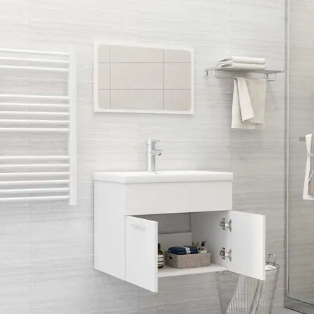  Set mobilier de baie, 2 piese, alb, PAL