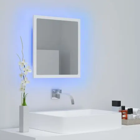  Oglindă de baie cu LED, alb, 40x8,5x37 cm, acril