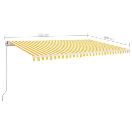  Copertină retractabilă manual, galben și alb, 500x300 cm