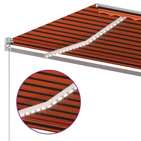  Copertină retractabilă manual cu LED portocaliu&maro 450x300 cm
