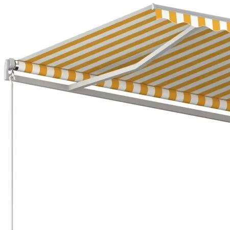  Copertină retractabilă manual, galben și alb, 500x300 cm