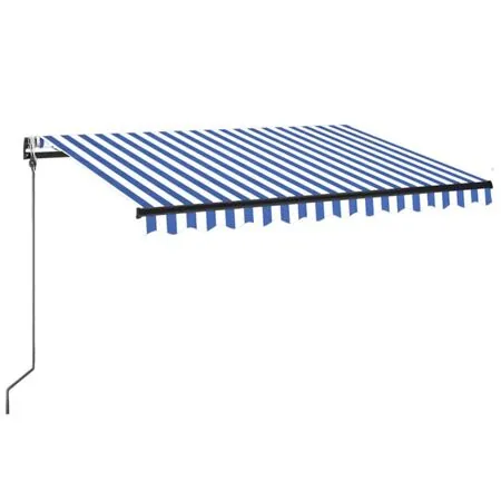  Copertină automată cu senzor vânt&LED, albastru/alb, 350x250 cm