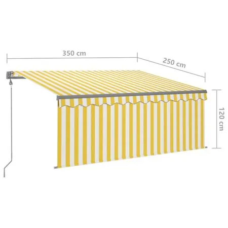  Copertină automată cu stor&LED&senzor vânt galben&alb 3,5x2,5 m