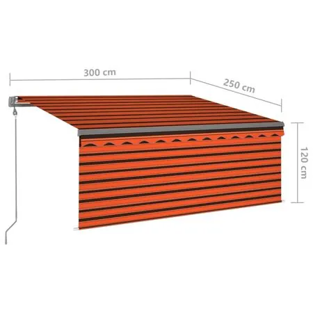  Copertină automată senzor vânt&LED, portocaliu&maro, 3x2,5 cm  