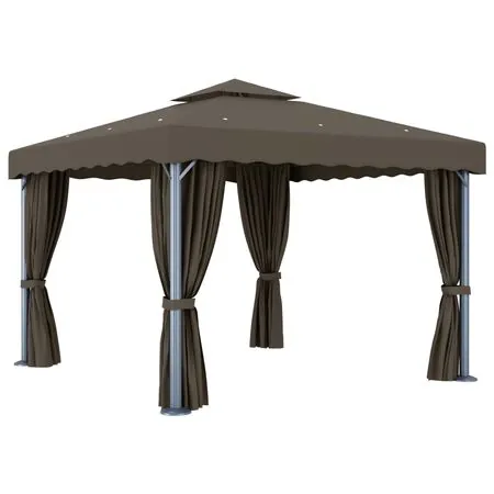  Pavilion cu perdea & șir de lumini LED, gri taupe, 3x3 m