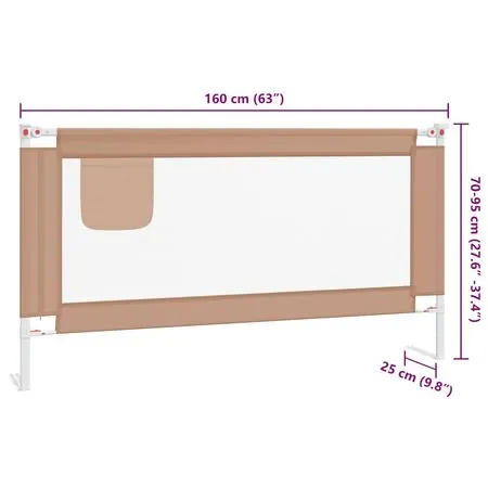  Balustradă de protecție pat copii, gri taupe, 180x25 cm, textil