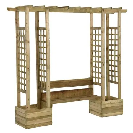  Pergolă de grădină cu bancă și jardinieră lemn masiv pin tratat