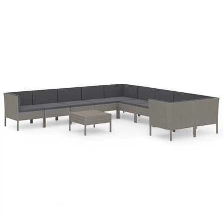  Set mobilier de grădină cu perne, 11 piese, gri, poliratan