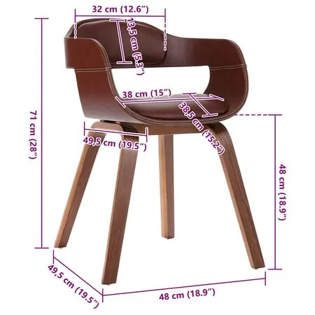  Scaun de masă, maro, lemn curbat & piele ecologică