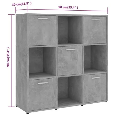  Bibliotecă, gri beton, 90 x 30 x 90 cm, lemn prelucrat