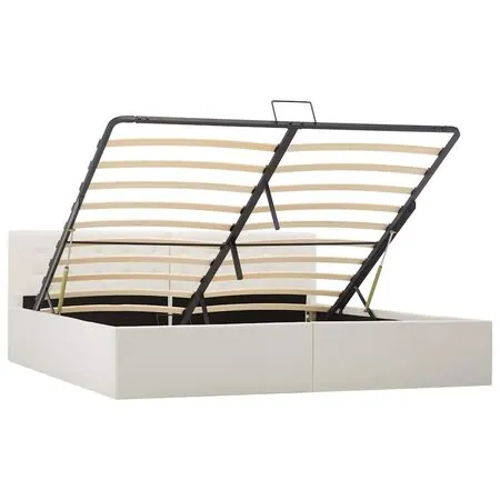  Cadru pat hidraulic, depozitare, alb, 180 x 200 cm, piele eco