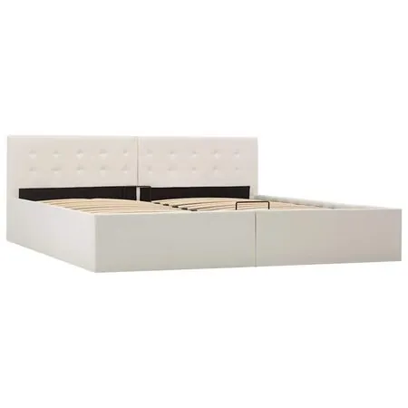  Cadru pat hidraulic, depozitare, alb, 180 x 200 cm, piele eco