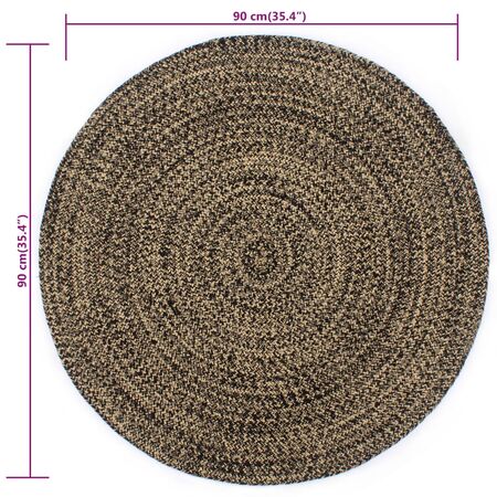  Covor manual, negru și natural, 90 cm, iută