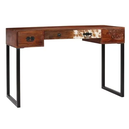  Birou, 117x50x76 cm, lemn masiv de acacia și piele naturală