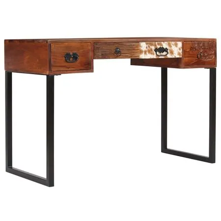  Birou, 117x50x76 cm, lemn masiv de acacia și piele naturală