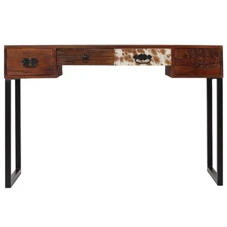  Birou, 117x50x76 cm, lemn masiv de acacia și piele naturală