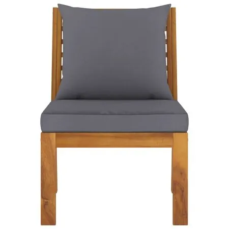  Set mobilier de grădină, 3 piese, perne gri închis, lemn acacia