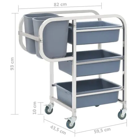  Cărucior de bucătărie cu recipiente din plastic, 82x43,5x93 cm