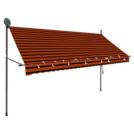  Copertină retractabilă manual cu LED, portocaliu & maro, 300 cm