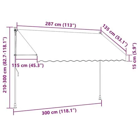  Copertină retractabilă manual cu LED, portocaliu & maro, 300 cm