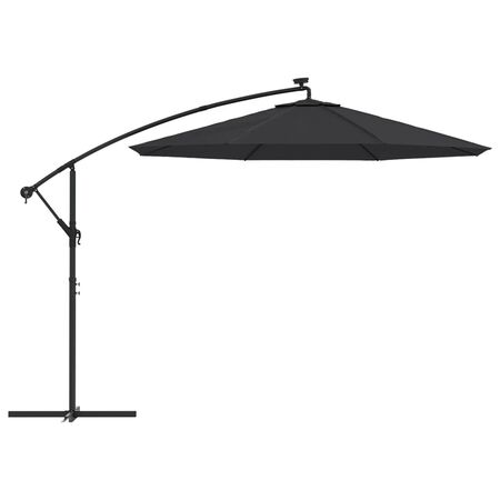  Umbrelă în consolă cu LED și stâlp din oțel, negru, 300 cm