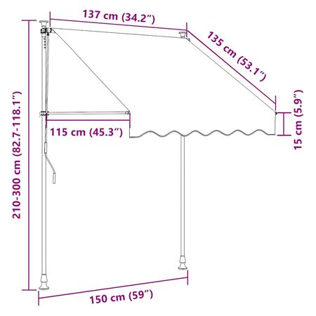  Copertină retractabilă manual cu LED, portocaliu & maro, 150 cm