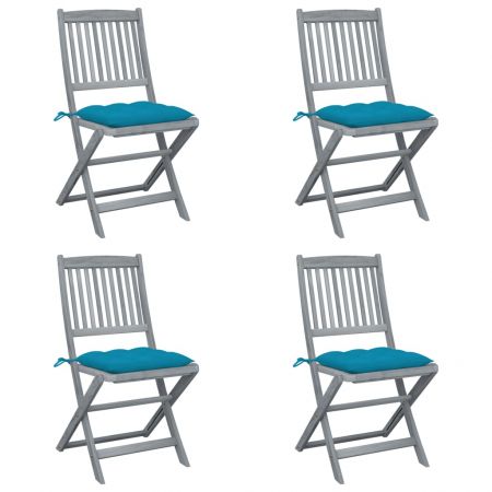 Set 4 bucati scaune pliabile de exterior cu perne, albastru deschis