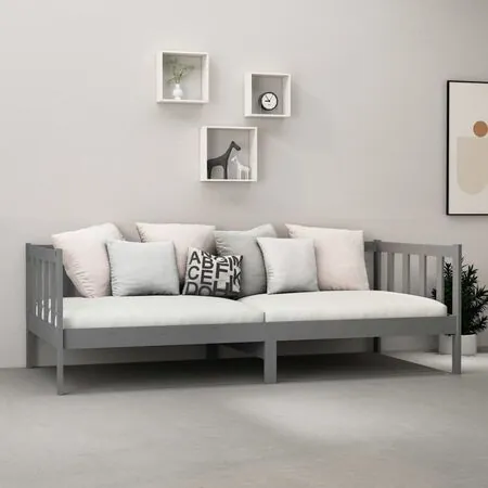  Pat de zi cu saltea, gri, 90x200 cm, lemn masiv de pin