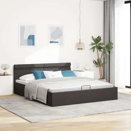  Cadru pat hidraulic ladă LED gri închis, 160x200 cm, textil 