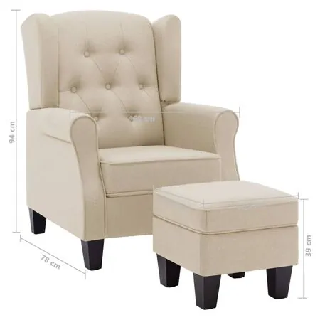  Fotoliu cu taburet pentru picioare, crem, material textil