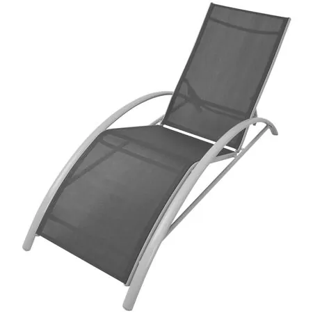  Șezlonguri de plajă cu umbrelă, negru, aluminiu 