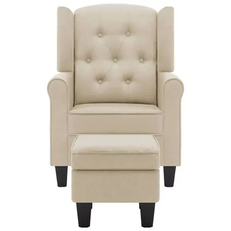  Fotoliu cu taburet pentru picioare, crem, material textil