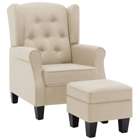  Fotoliu cu taburet pentru picioare, crem, material textil