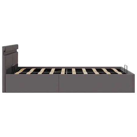  Cadru pat hidraulic cu ladă LED gri 120x200 cm piele ecologică
