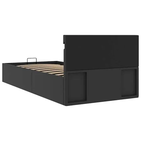  Cadru pat hidraulic cu ladă LED negru 90x200 cm piele ecologică 